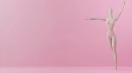 Fototapeta premium Elegant mannequin poses against pink backdrop; studio shot; fashion, design, and advertising