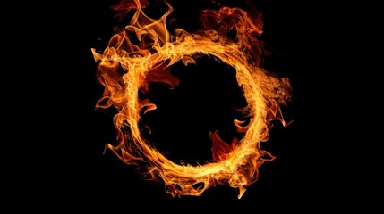 Fiery ring burning, dark background, graphic design element