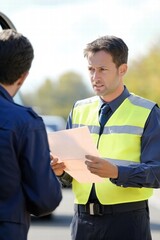 Customs officer ensures safety and compliance while assisting travelers at a busy checkpoint
