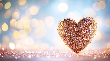 Obraz premium Valentine heart made of glittering gems set against a sparkling Saint Valentine background filled with soft colors and glowing patterns of love