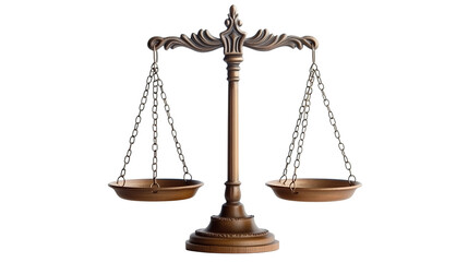 Scales of justice symbolizing fairness, isolated on transparent background 