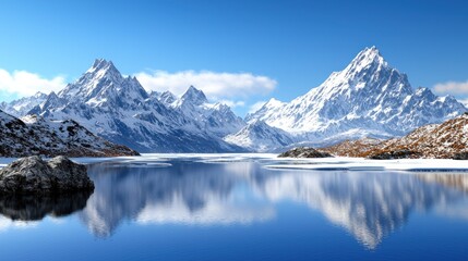 Snowy Mountain Lake Reflection