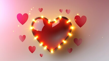 Vibrant Valentine's heart with glowing lights surrounded by soft pink and red hues with a romantic Saint Valentine theme and subtle heart patterns in the background