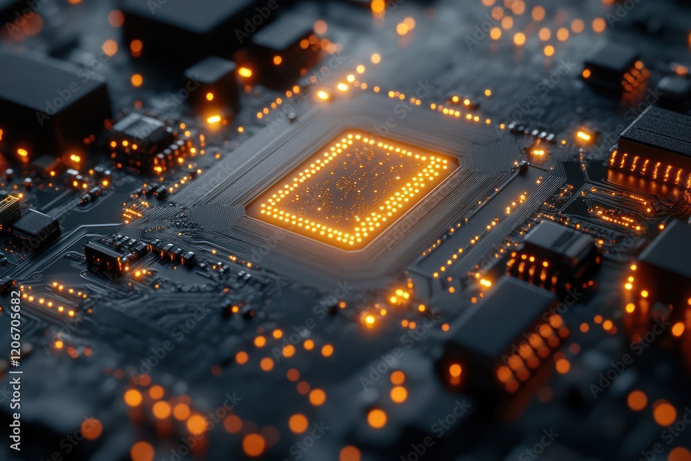 Poster illuminated circuit board: a close-up view of advanced technology