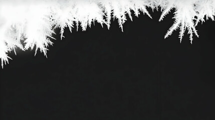 Frosty winter window frame, ice crystals design, black background, holiday greeting card