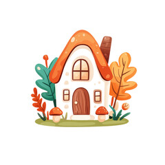Cute Magical Woodland House Sticker Clipart Design