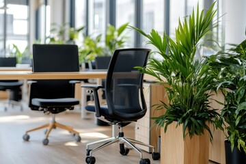 Fototapeta premium A futuristic office where employees collaborate seamlessly in a high-tech, innovative workspace.