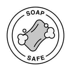 Soap Safe. Skin-Friendly, Eco-Conscious, Product Compatibility Badge. Vector Editable Stroke Icon.