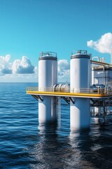 Obraz premium Hydrogen Production Facility by the Ocean: Pioneering Sustainable Energy Solutions for a Greener Future
