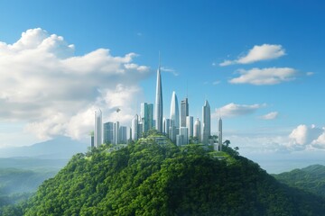 Futuristic city skyline utilizing advanced technology and sustainable designs for a vibrant urban future.