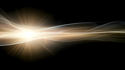 Golden energy waves flow across dark background; abstract design for tech, science, or spiritual concepts
