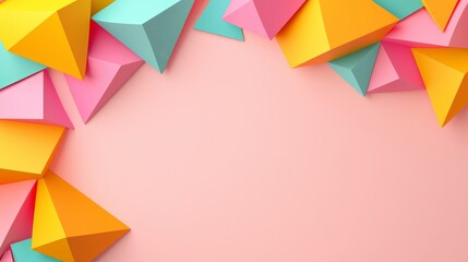 Colorful Paper Pyramids and Triangles on Soft Pink Background for Creative Projects and Designs