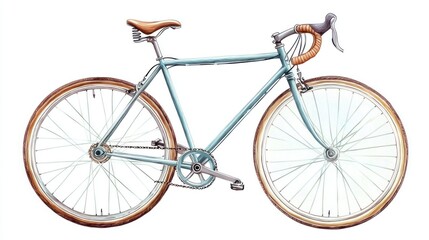 Vintage Bicycle with Light Blue Frame and Brown Leather Details