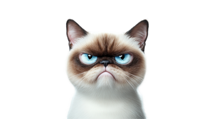 A close-up of an expressive cat with a grumpy face, showcasing its unique personality. transparent background