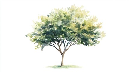 Obraz premium Watercolor Illustration of a Lush Green Tree on White Background