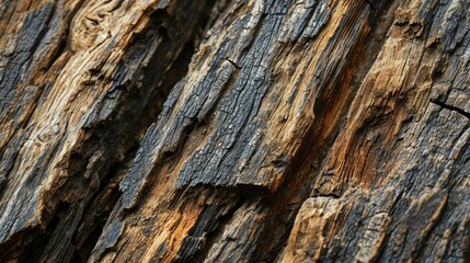 Close-up of textured, weathered wood with dark and light patterns.