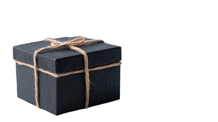A beautifully wrapped black gift box with twine, perfect for special occasions. transparent background