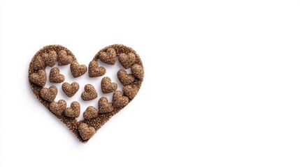 Obraz premium A heart-shaped arrangement of chocolate treats on a white background.