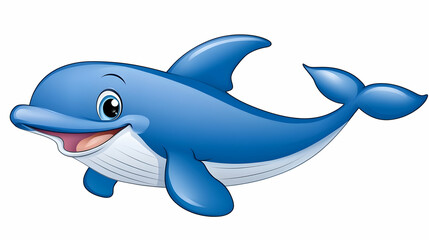 Obraz premium Happy cartoon dolphin swimming, ocean background, children's book illustration
