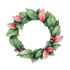 Fototapeta premium Vintage Kawaii Floral Wreath Clipart in Green and Pink