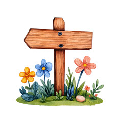 Rustic Wooden Sign with Floral Surroundings in Watercolor Style