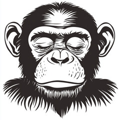 Obraz premium a picture of a monkey with its eyes closed. The picture only have outlines , white background