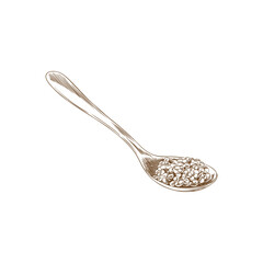 Vector monochrome illustration of spoon with caviar on isolated background.