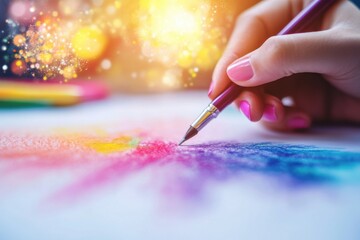 Vibrant logo design process showcasing a designer creating with colorful materials and tools at a creative workspace