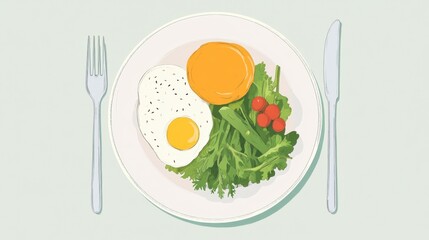 A minimalist scene of an intermittent fasting meal plan, featuring balanced portions of proteins and vegetables, highlighting the structured eating schedule