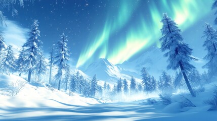 Mystical Aurora Borealis Dance with Starry Sky and Horizon Mist