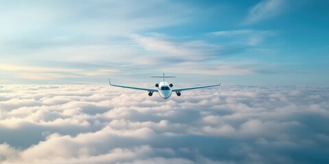 Obraz premium Hydrogen-Powered Airplane Soars Above: A Sustainable Future in Aviation Takes Flight