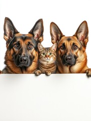 Obraz premium Three pets viewing street sign