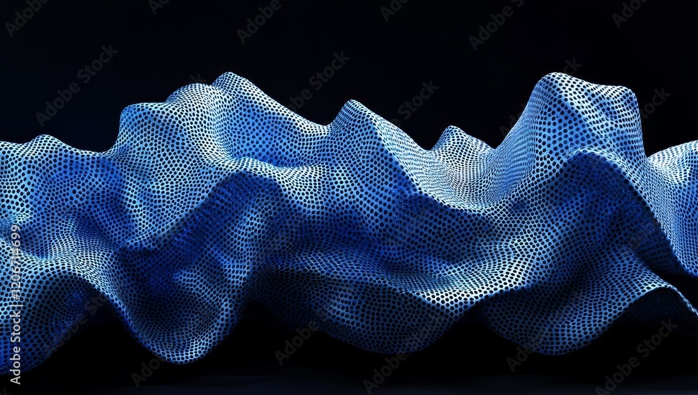 Poster abstract blue digital wave, flowing data, 3d render.