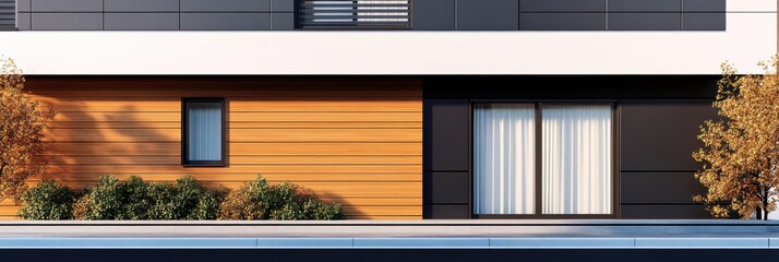 Modern House Facade Design with Wood Accents
