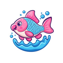 Naklejka premium Cute Kawaii Cartoon Fish Jumping Out of Water Design
