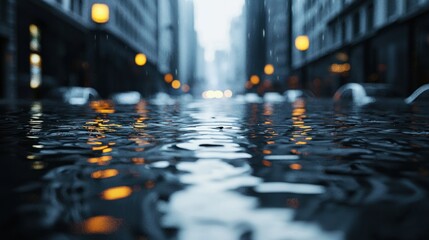 Rainy Cityscape: Urban Flood Reflections