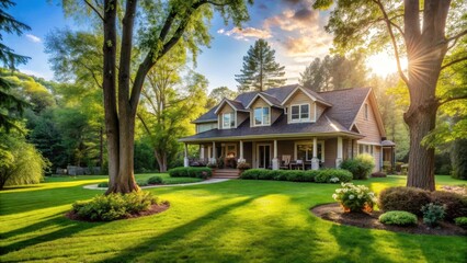 A serene home with a big backyard and trees , idyllic retreat, nature,  idyllic retreat, nature