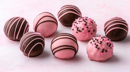 Delicious Pink and Brown Chocolate Truffles Gourmet Sweets Confectionery Assortment