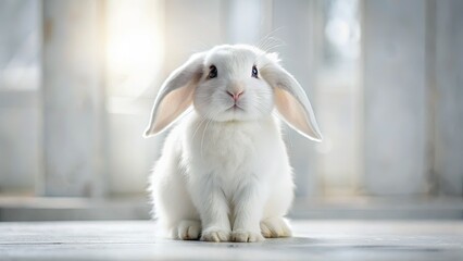 Adorable White Lop-Eared Rabbit Posing in a Modern Minimalist Setting