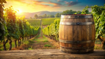 Fototapeta premium Distressed Wooden Barrel with Vines, old barrel, countryside, old barrel, countryside, weathered wood