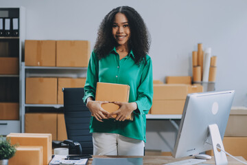 Portrait of Starting small businesses SME owners female entrepreneurs working on receipt box and...