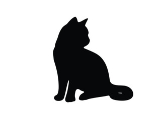 Cat Silhouette. Black cat isolated on white background. Vector illustration of element.