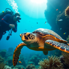 Naklejka premium underwater wild like and freedivers in the caribbean