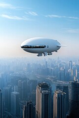 Fototapeta premium Hydrogen-Driven Airship Hovering Over a Sustainable Eco-Friendly Landscape