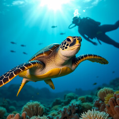 Naklejka premium underwater wild like and freedivers in the caribbean