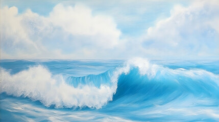 Obraz premium Ocean waves crashing under a bright, cloudy sky; perfect for travel brochures or websites