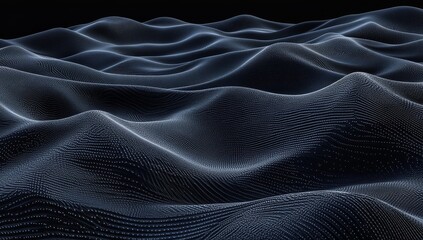 Naklejka premium Abstract dark blue wavy surface with glowing dots.