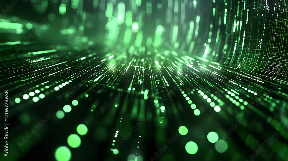 Aufkleber binary code background, green color, matrix, with lines creating a futuristic atmosphere, conveying 