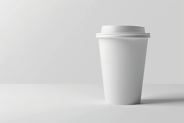 Single white disposable coffee cup on white background.