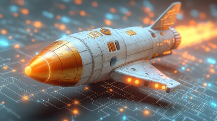 A rocket 3D icon, red and yellow, gradient, white background, cartoon style, clay, nintendo, 